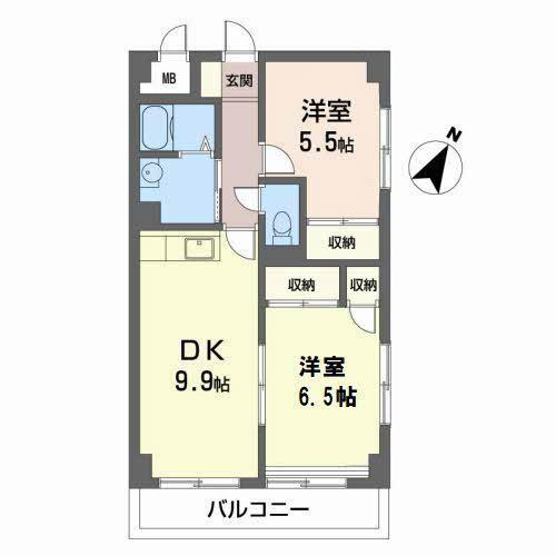 ジュネス南蔵王 弐番館(2DK/3階)の間取り写真