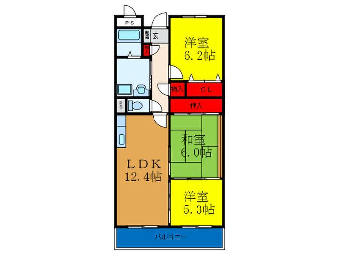 カーム淀川(3LDK/4階)の間取り写真