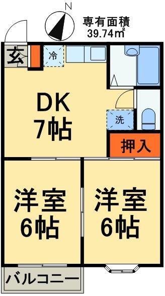 エトワール・リナ(2DK/2階)の間取り写真