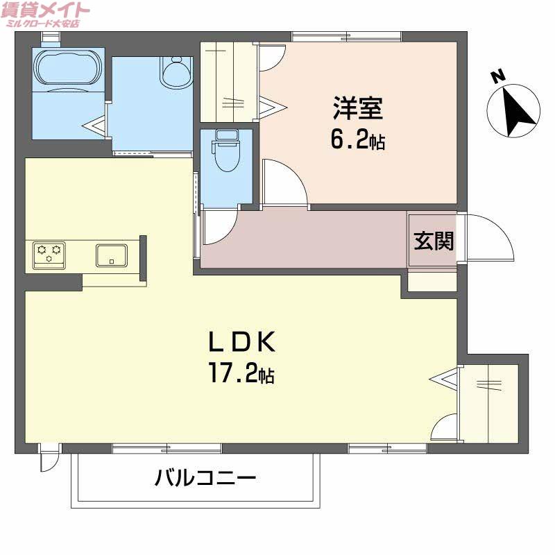ツヴァイテ(1LDK/2階)の間取り写真