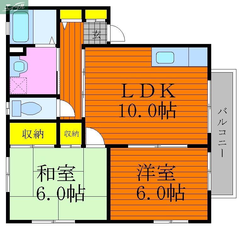 ファミール宮川E棟(2LDK/2階)の間取り写真