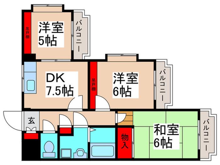サンヒルズII(3DK/3階)の間取り写真