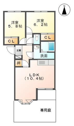 ピュアハート(2LDK/1階)の間取り写真