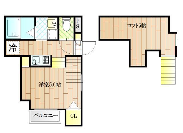 UNリヴィエール高松(1K/1階)の間取り写真