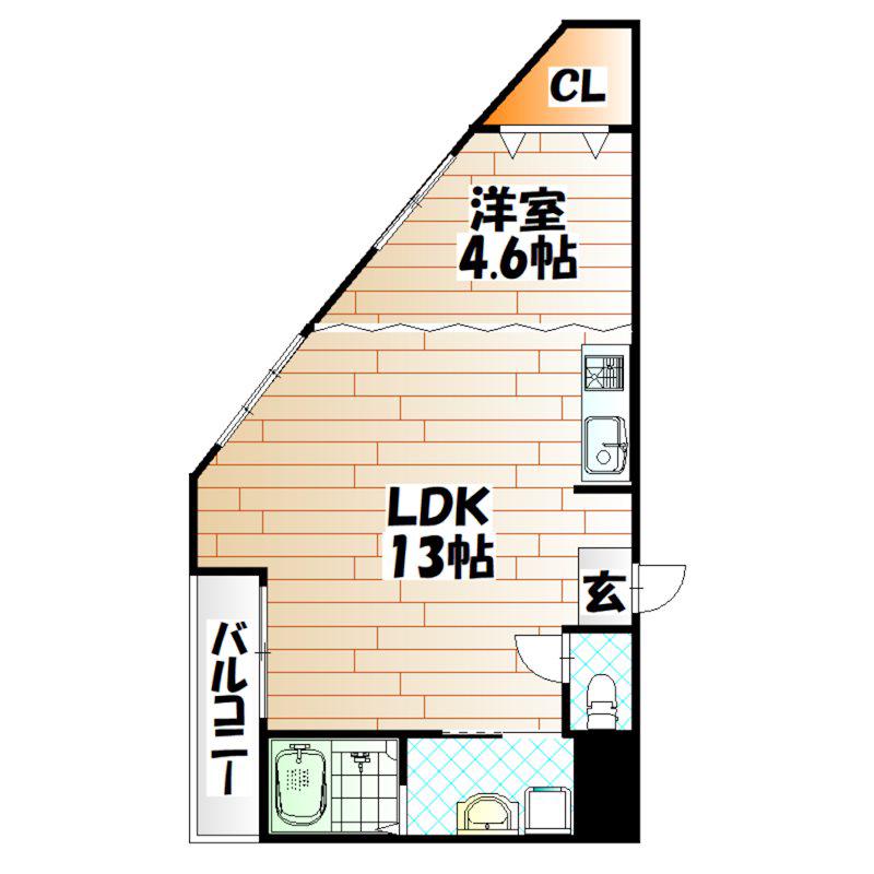 三萩野ビル(1LDK/6階)の間取り写真