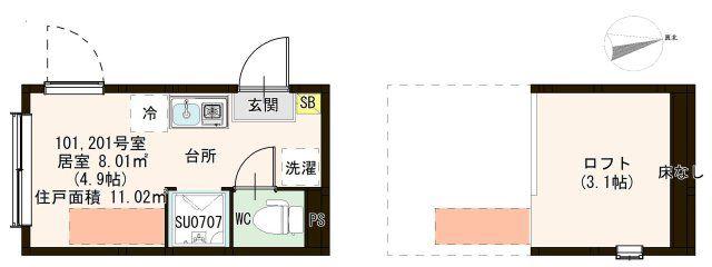 JR総武線 亀戸駅 徒歩9分 2階建 築3年(ワンルーム/2階)の間取り写真