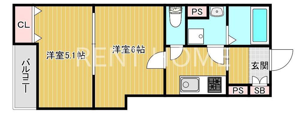LINO久宝寺(2K/2階)の間取り写真