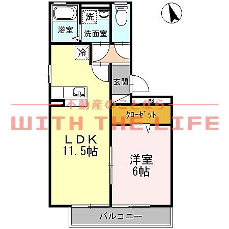 JR久大本線 久留米高校前駅 徒歩15分 3階建 築20年(1LDK/2階)の間取り写真