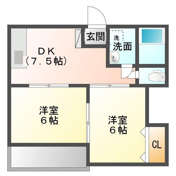 クオーレ壱番館(2DK/2階)の間取り写真