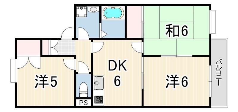ヴァンベールB棟(3DK/2階)の間取り写真