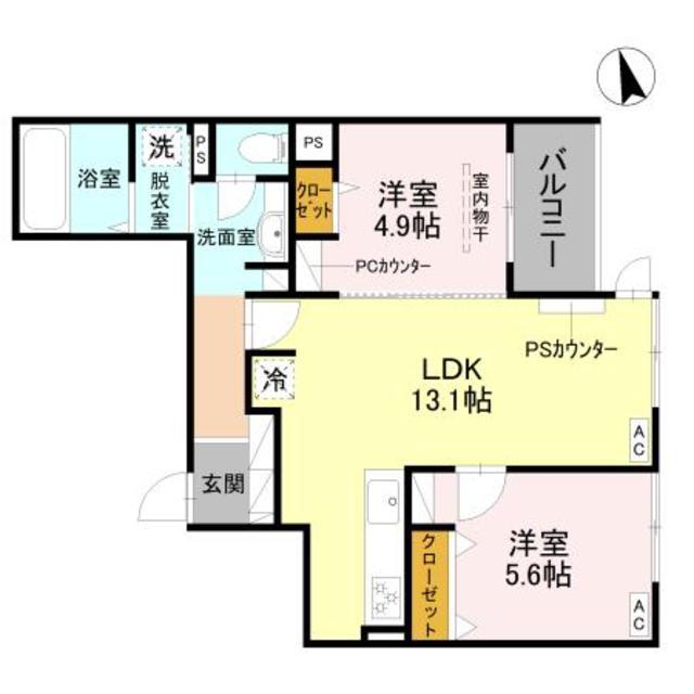 シュトラール鳳(2LDK/3階)の間取り写真