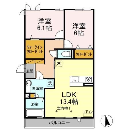 エスポワール B棟(2LDK/3階)の間取り写真