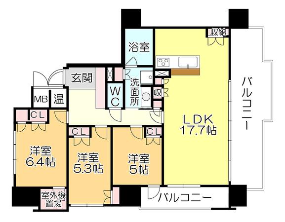 グランドオーク久留米大手町(3LDK/5階)の間取り写真