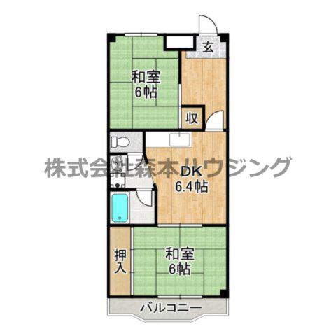 丸信リバーサイドコーポ1棟(2DK/9階)の間取り写真