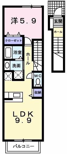 はる・る 曙 B(1LDK/2階)の間取り写真