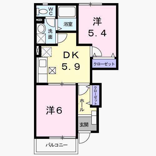 アンソレイエ(2DK/1階)の間取り写真