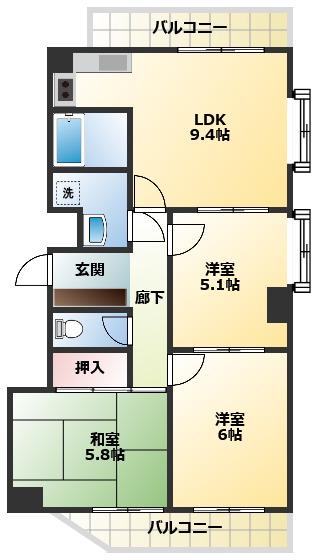 KH南下原マンション(3LDK/2階)の間取り写真