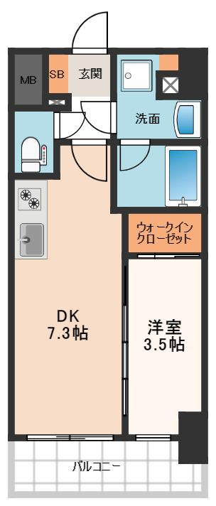 エスリードレジデンス大阪天王寺(1DK/9階)の間取り写真