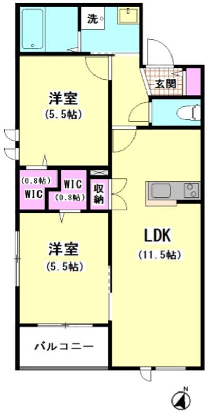 グラン大森南(2LDK/2階)の間取り写真