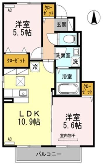 グリーンハイツ四王司(2LDK/1階)の間取り写真
