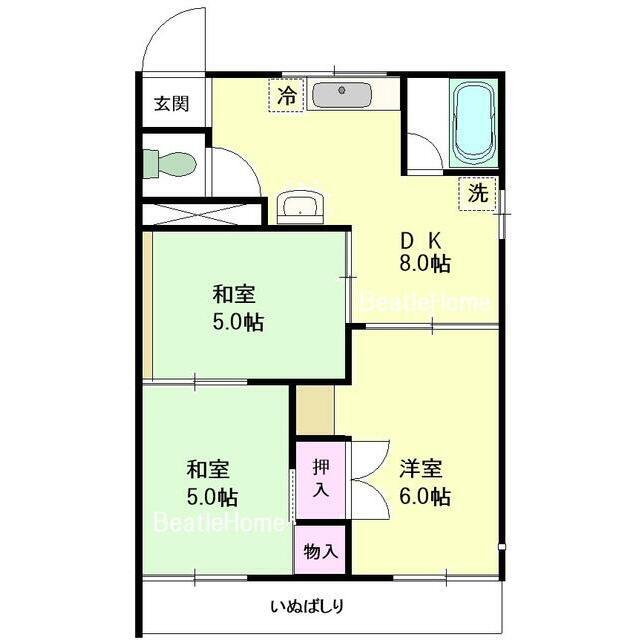 皇谷台ハイム(3DK/1階)の間取り写真