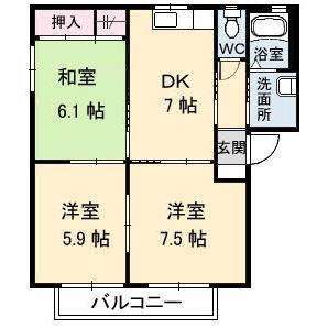 フレスコK B棟(3DK/2階)の間取り写真