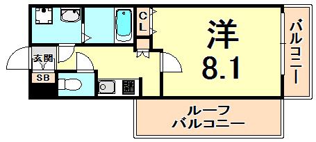レジディア甲東園(1K/4階)の間取り写真