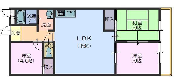 コーポ松川II(3LDK/2階)の間取り写真