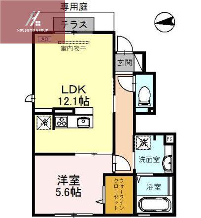 ルミエール東太子(1LDK/1階)の間取り写真