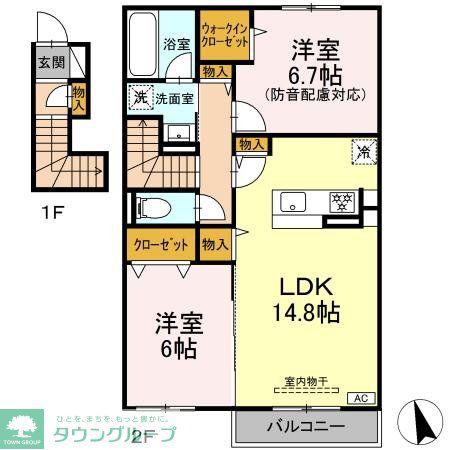 アヴァンセ横浜小机(2LDK/2階)の間取り写真