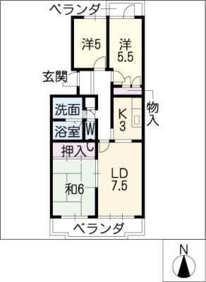 ヴィルヌーヴ(3LDK/2階)の間取り写真