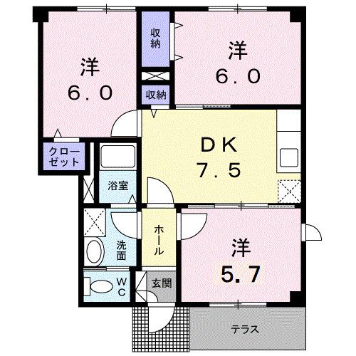 プルミエール(3DK/1階)の間取り写真