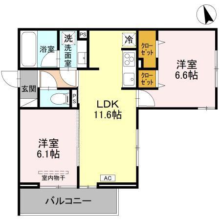 TORISIA新河岸(2LDK/2階)の間取り写真