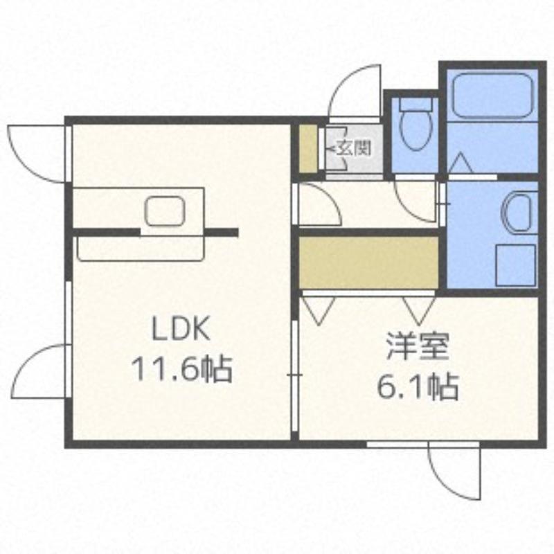 クリューソス(1LDK/1階)の間取り写真