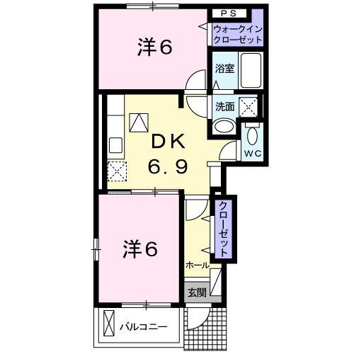 ラフィーネ不動上郷A(2DK/1階)の間取り写真