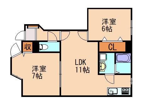 ハ-モニ-コンフォートB(2LDK/1階)の間取り写真