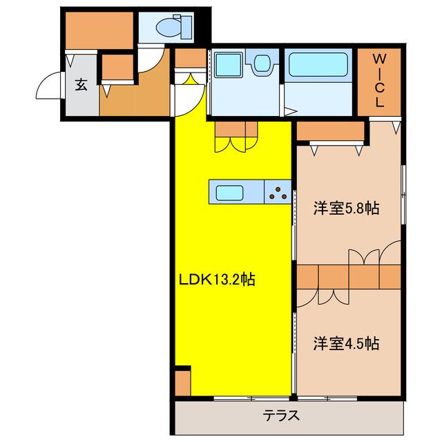 GENZ渡瀬 南館(2LDK/1階)の間取り写真