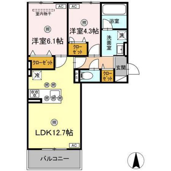 シャンポールさい D棟(2LDK/2階)の間取り写真