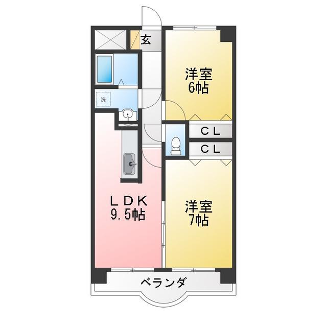 メゾンドハラール(2LDK/2階)の間取り写真