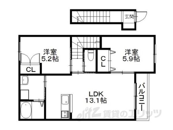 サンライズ西今(2LDK/2階)の間取り写真