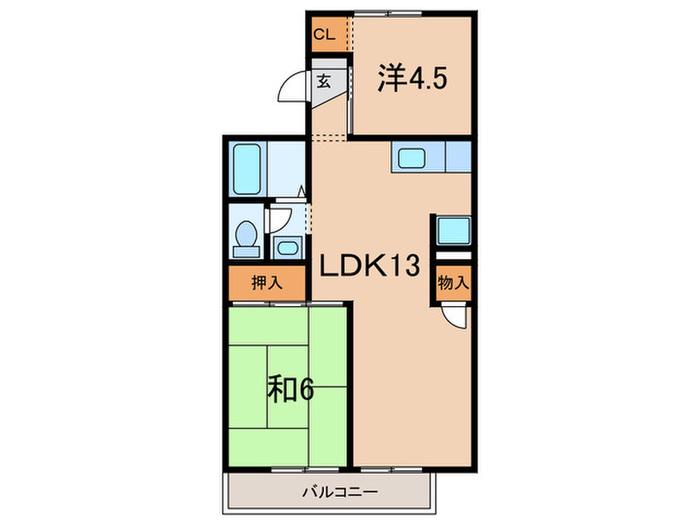 ドミール荻野(2LDK/2階)の間取り写真