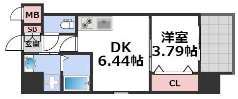 グランステディ城東中央(1DK/9階)の間取り写真