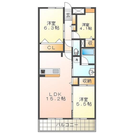 JMU久居社宅F棟(3LDK/3階)の間取り写真