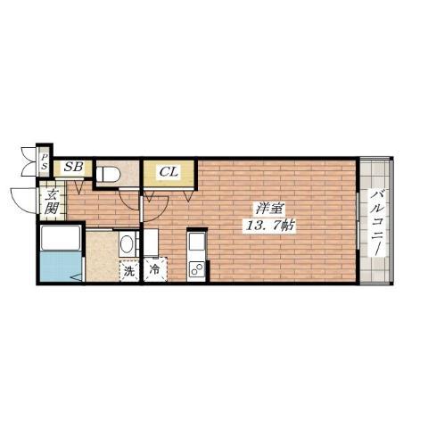 CASA CALMA カーサ カルマ(1K/2階)の間取り写真