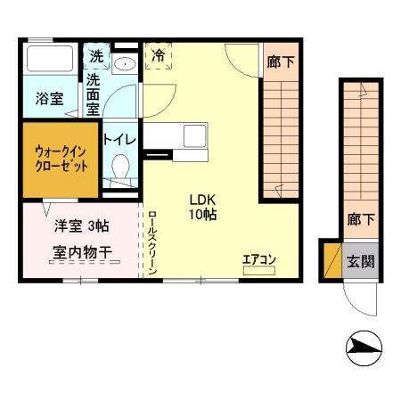ロベール新和 201(1DK/2階)の間取り写真