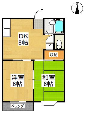ヴィレッジニューハウンC棟(2DK/2階)の間取り写真