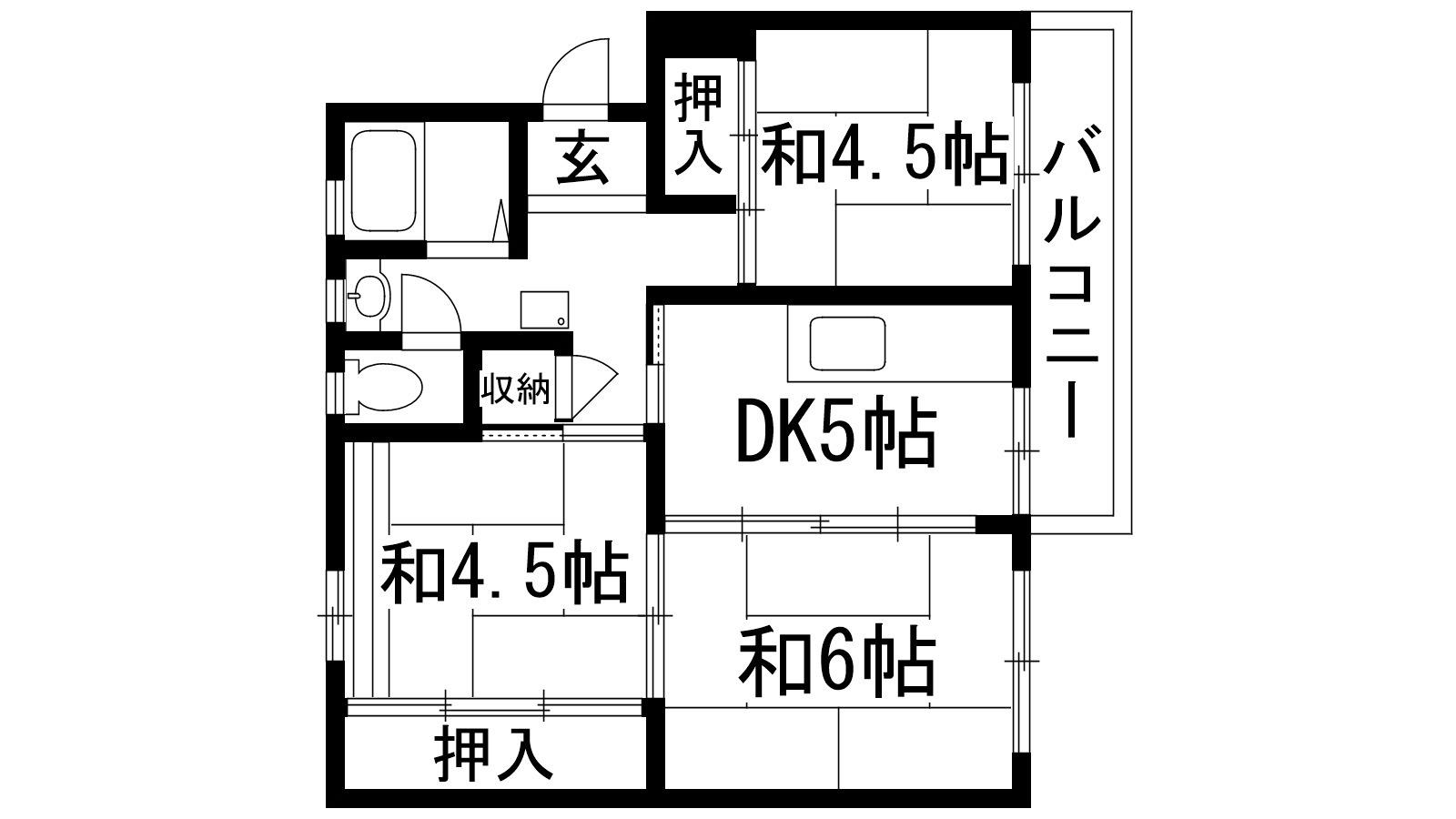 逆瀬川17号棟(3DK/3階)の間取り写真