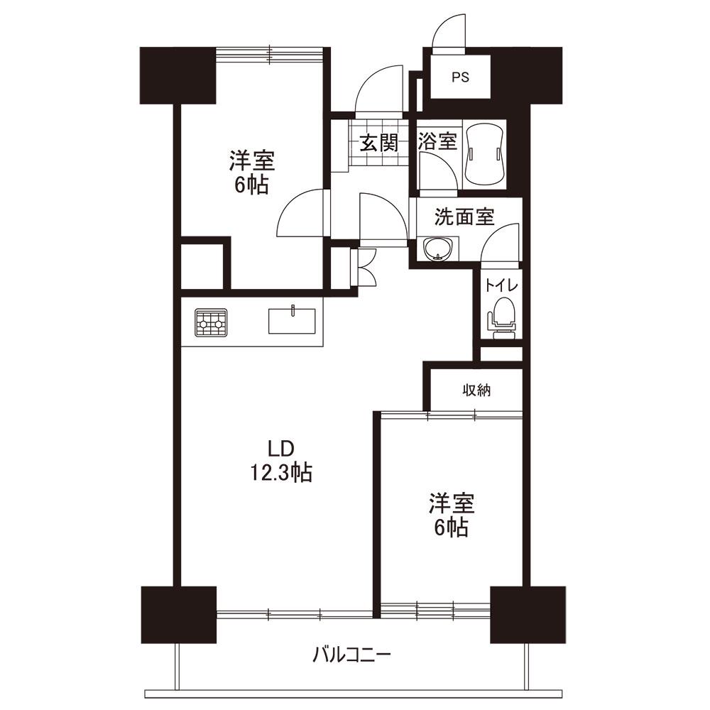 ヴェルドミール磯子(2LDK/4階)の間取り写真