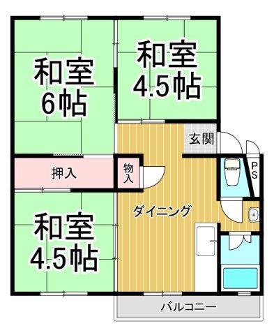 伊丹鴻池3号棟(3DK/2階)の間取り写真