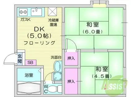 コーポときた(2DK/1階)の間取り写真